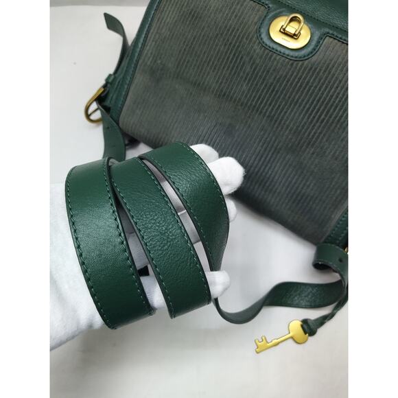 Fossil Green Leather Suede Pushlock Flap Closure Crossbody Bag - Picture 6 of 16